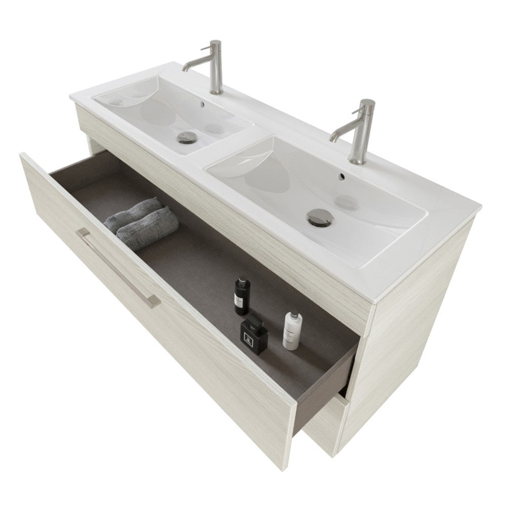 Mobile bagno sospeso 120 cm Smart bianco legno con specchio