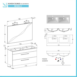 Mobile bagno sospeso 120 cm Smart grigio legno/lava con specchio