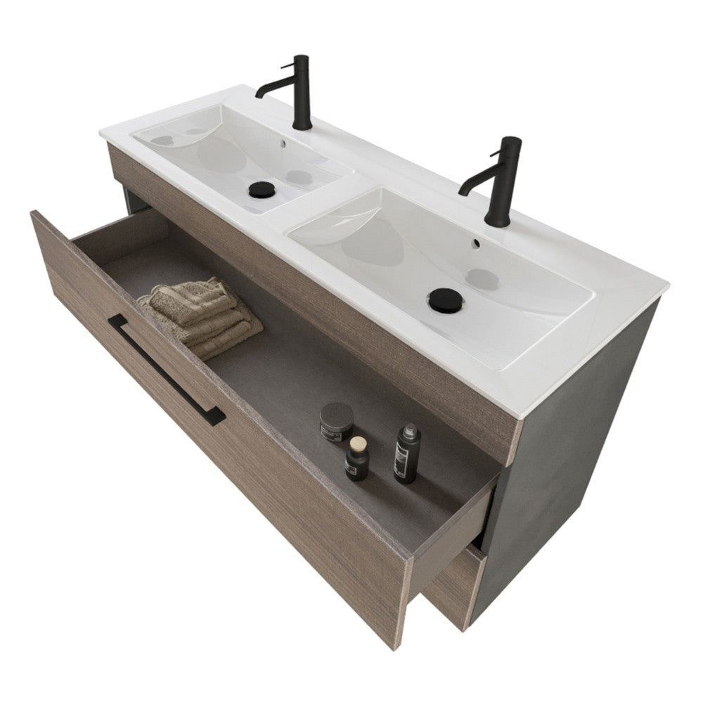 Mobile bagno sospeso 120 cm Smart olmo/lava con specchio