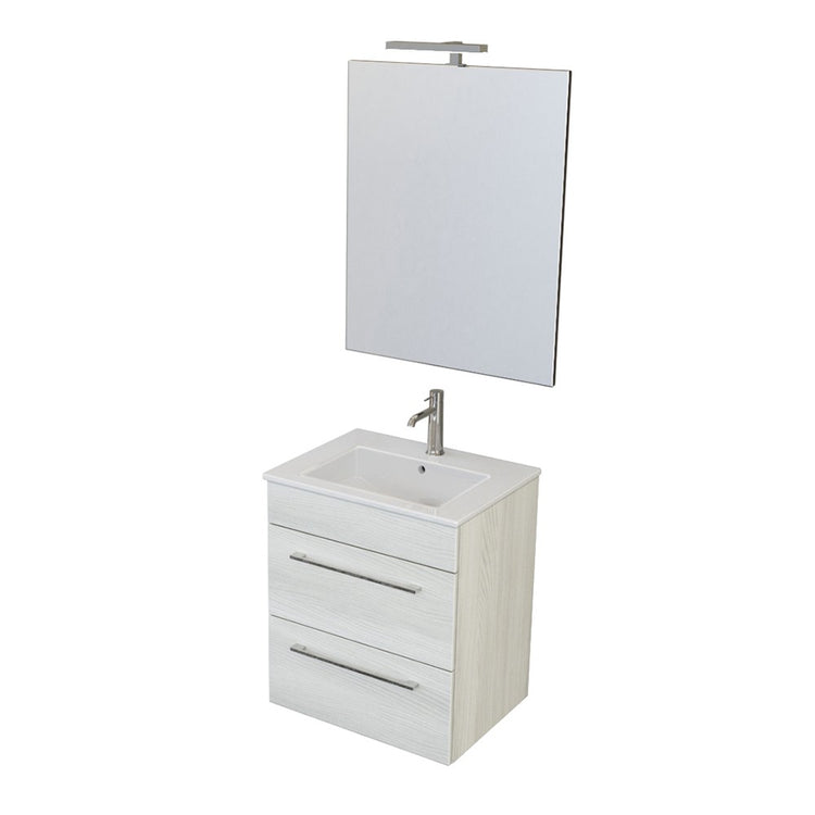 Mobile bagno sospeso 55 cm Smart bianco legno con lavabo e specchio