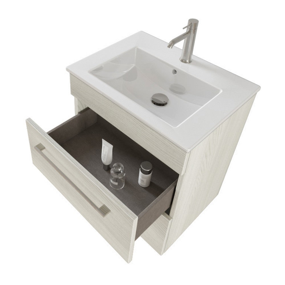 Mobile bagno sospeso 55 cm Smart bianco legno con lavabo e specchio