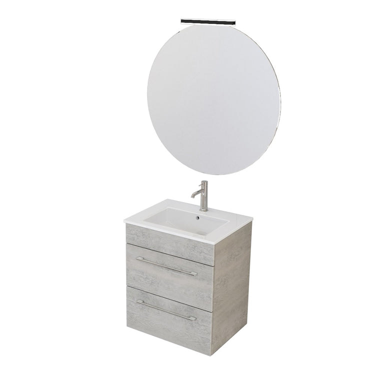 Mobile bagno sospeso 55 cm Smart grigio legno con lavabo e specchio