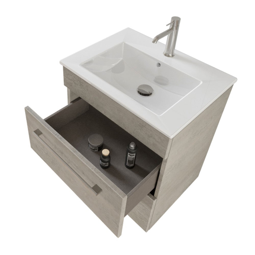 Mobile bagno sospeso 55 cm Smart grigio legno con lavabo e specchio