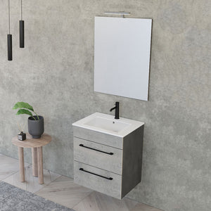 Mobile bagno sospeso 55 cm Smart grigio legno/lava con lavabo e specchio