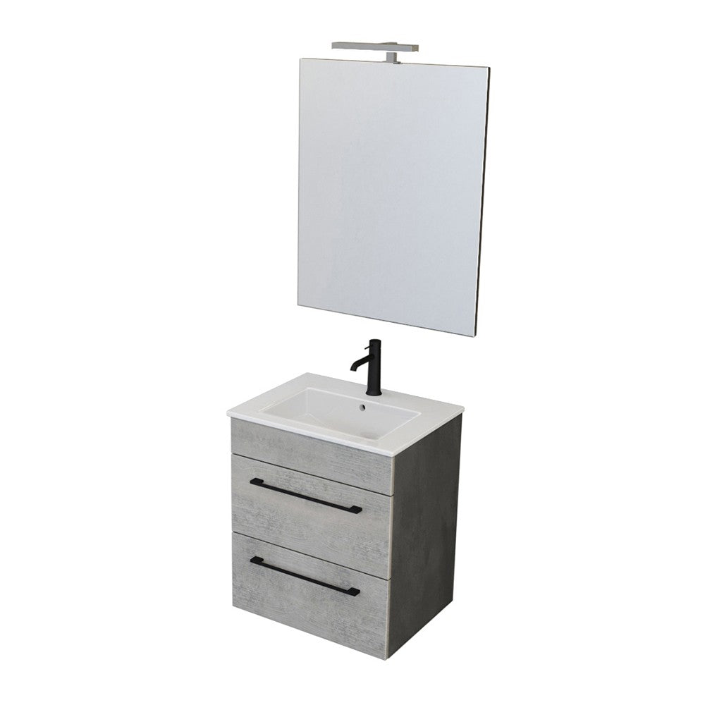 Mobile bagno sospeso 55 cm Smart grigio legno/lava con lavabo e specchio