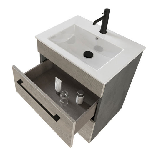 Mobile bagno sospeso 55 cm Smart grigio legno/lava con lavabo e specchio