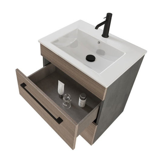 Mobile bagno sospeso 55 cm Smart olmo/lava con lavabo e specchio