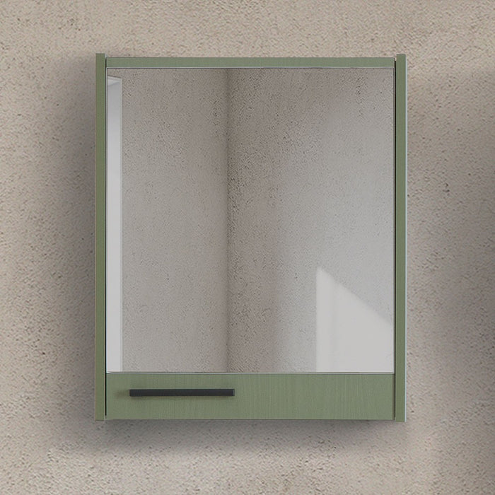 Mobile bagno sospeso 55 cm verde effetto legno con armadietto a specchio Sofia