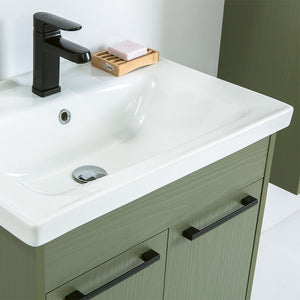 Mobile bagno sospeso 55 cm verde effetto legno con armadietto a specchio Sofia