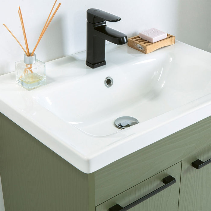 Mobile bagno sospeso 55 cm verde effetto legno con armadietto a specchio Sofia