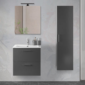 Mobile bagno sospeso 60 antracite lucido con lavabo e specchio Miami