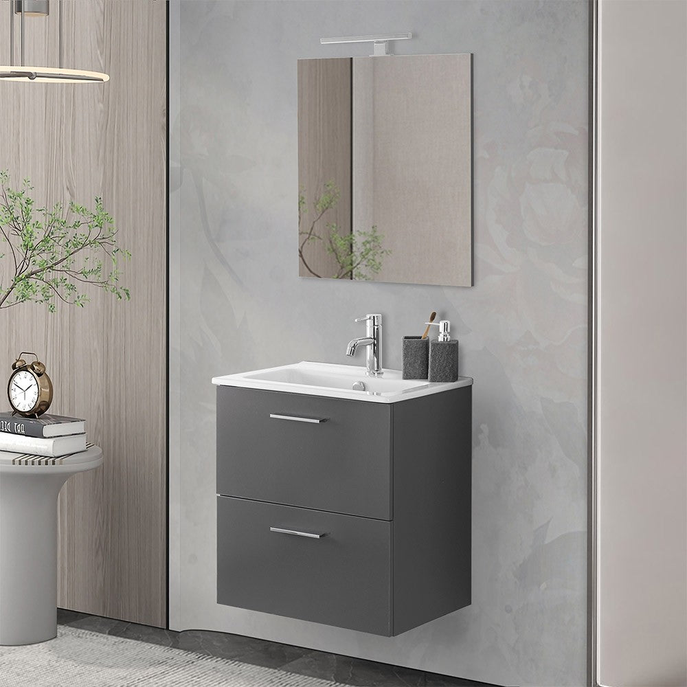 Mobile bagno sospeso 60 antracite lucido con lavabo e specchio Miami