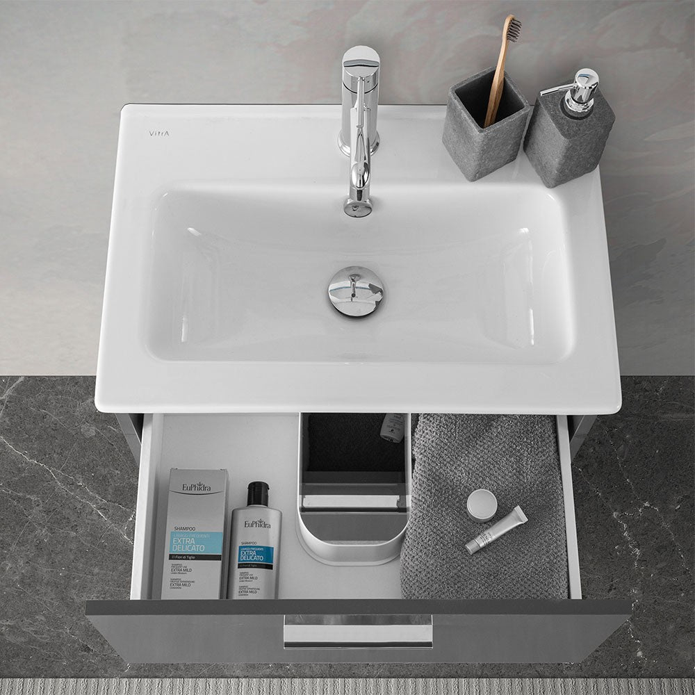 Mobile bagno sospeso 60 antracite con pensile 145 lavabo e specchio Miami