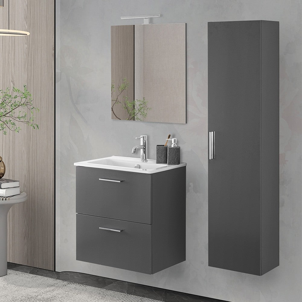 Mobile bagno sospeso 60 antracite con pensile 145 lavabo e specchio Miami