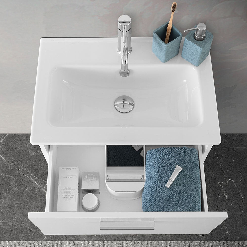 Mobile bagno sospeso 60 bianco lucido con lavabo e specchio Miami