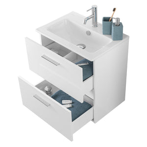 Mobile bagno sospeso 60 bianco lucido con lavabo e specchio Miami