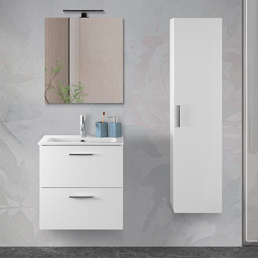 Mobile bagno sospeso 60 bianco lucido con lavabo e specchio Miami