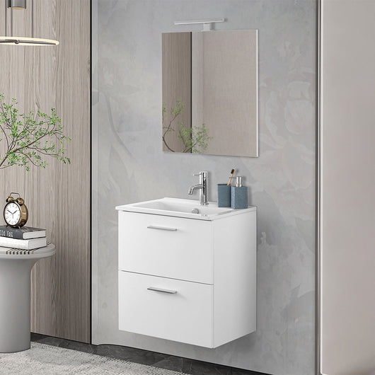 Mobile bagno sospeso 60 bianco lucido con lavabo e specchio Miami