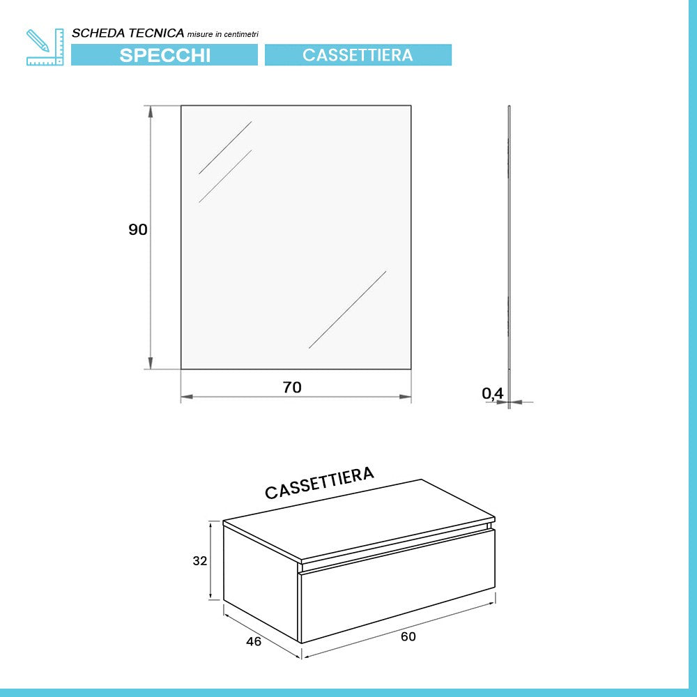 Mobile bagno sospeso 60 bianco lucido lavabo destro 120 e specchio Iside