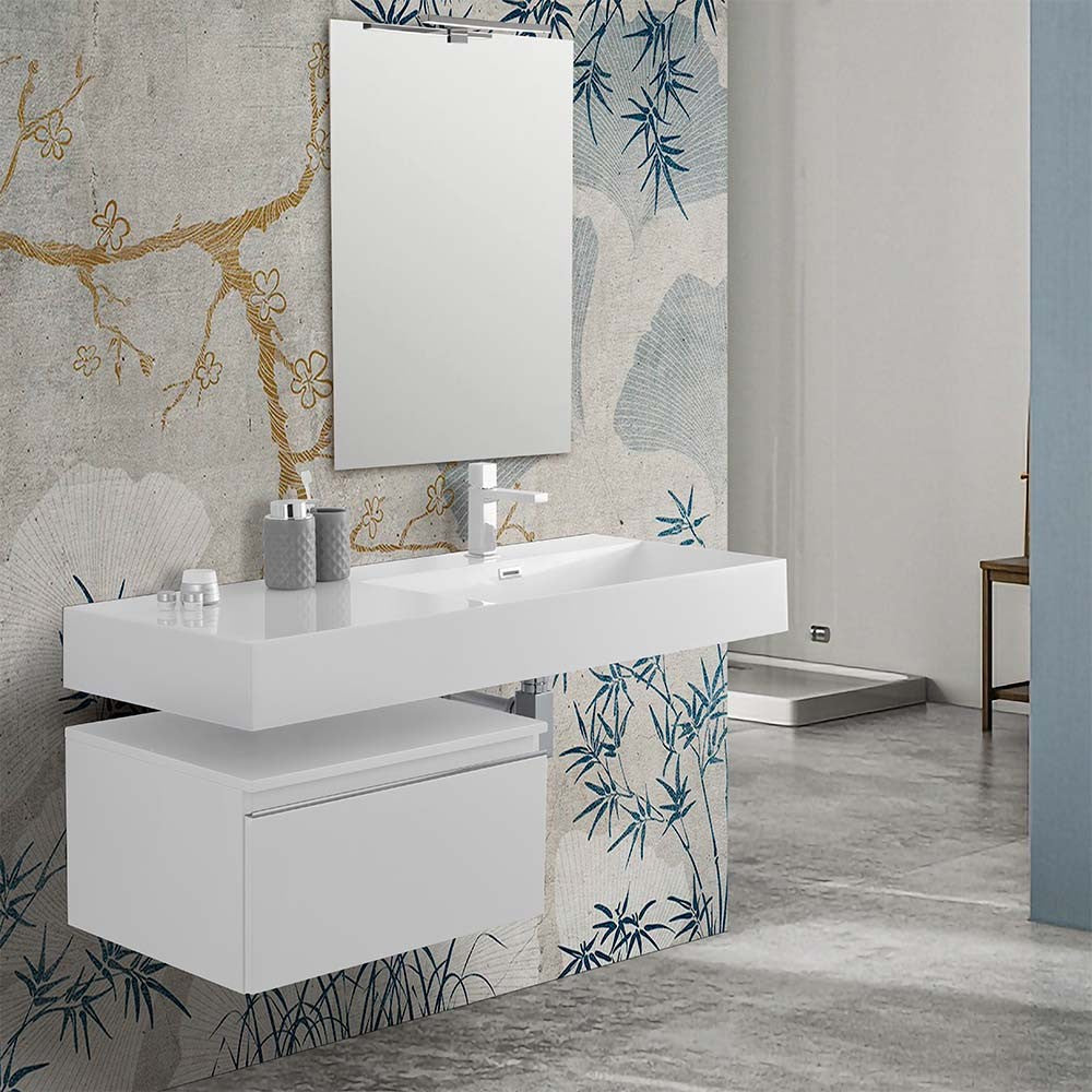 Mobile bagno sospeso 60 bianco lucido lavabo destro 120 e specchio Iside