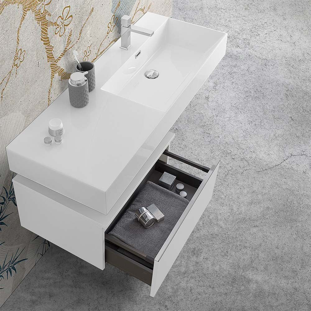 Mobile bagno sospeso 60 bianco lucido lavabo destro 120 e specchio Iside