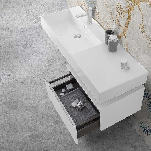 Mobile bagno sospeso 60 bianco lucido lavabo sinistro 120 e specchio Iside