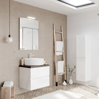 Mobile bagno sospeso 60 bianco top rovere fossile con specchio LED Town