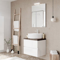 Mobile bagno sospeso 60 bianco top rovere fossile con specchio LED Town