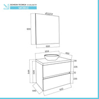 Mobile bagno sospeso 60 bianco top rovere fossile con specchio LED Town