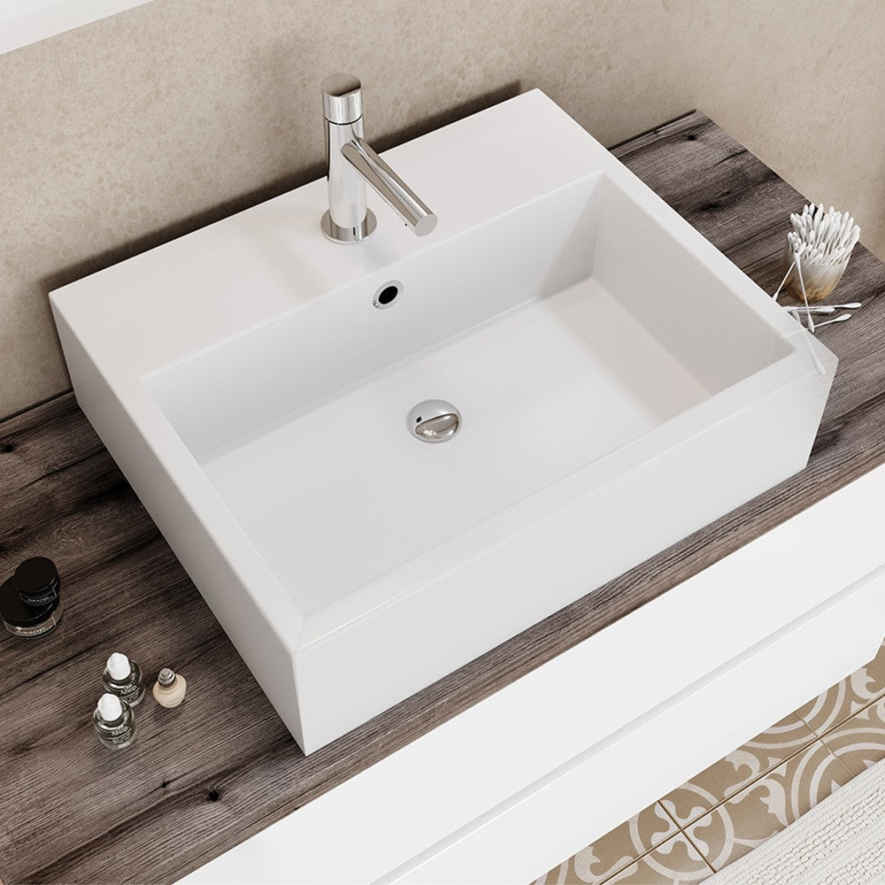 Mobile bagno sospeso 60 bianco top rovere fossile con specchio LED Town