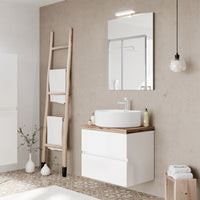 Mobile bagno sospeso 60 bianco top rovere naturale con specchio LED Town