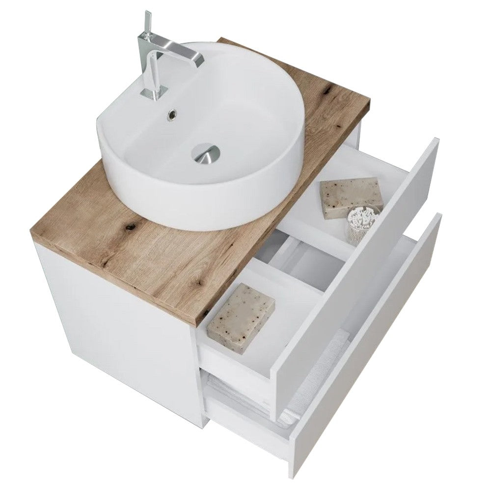 Mobile bagno sospeso 60 bianco top rovere naturale con specchio LED Town