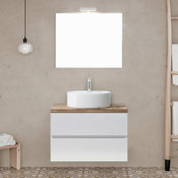 Mobile bagno sospeso 60 bianco top rovere naturale con specchio LED Town