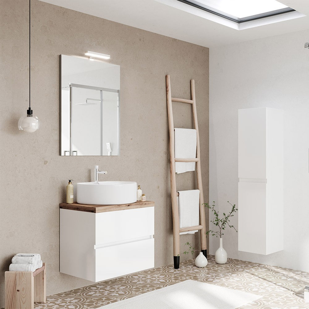 Mobile bagno sospeso 60 bianco top rovere naturale con specchio LED Town