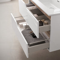 Mobile bagno sospeso 60 cm bianco e quercia con top e specchio Sumya