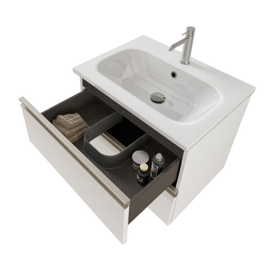 Mobile bagno sospeso 60 cm Master bianco opaco con specchio contenitore