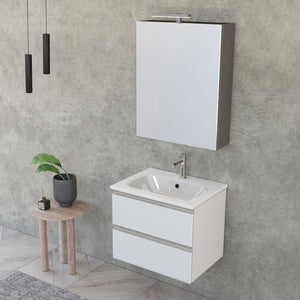 Mobile bagno sospeso 60 cm Master bianco opaco con specchio contenitore