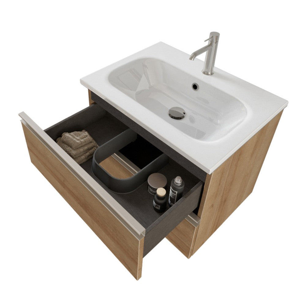 Mobile bagno sospeso 60 cm Master rovere miele con specchio contenitore