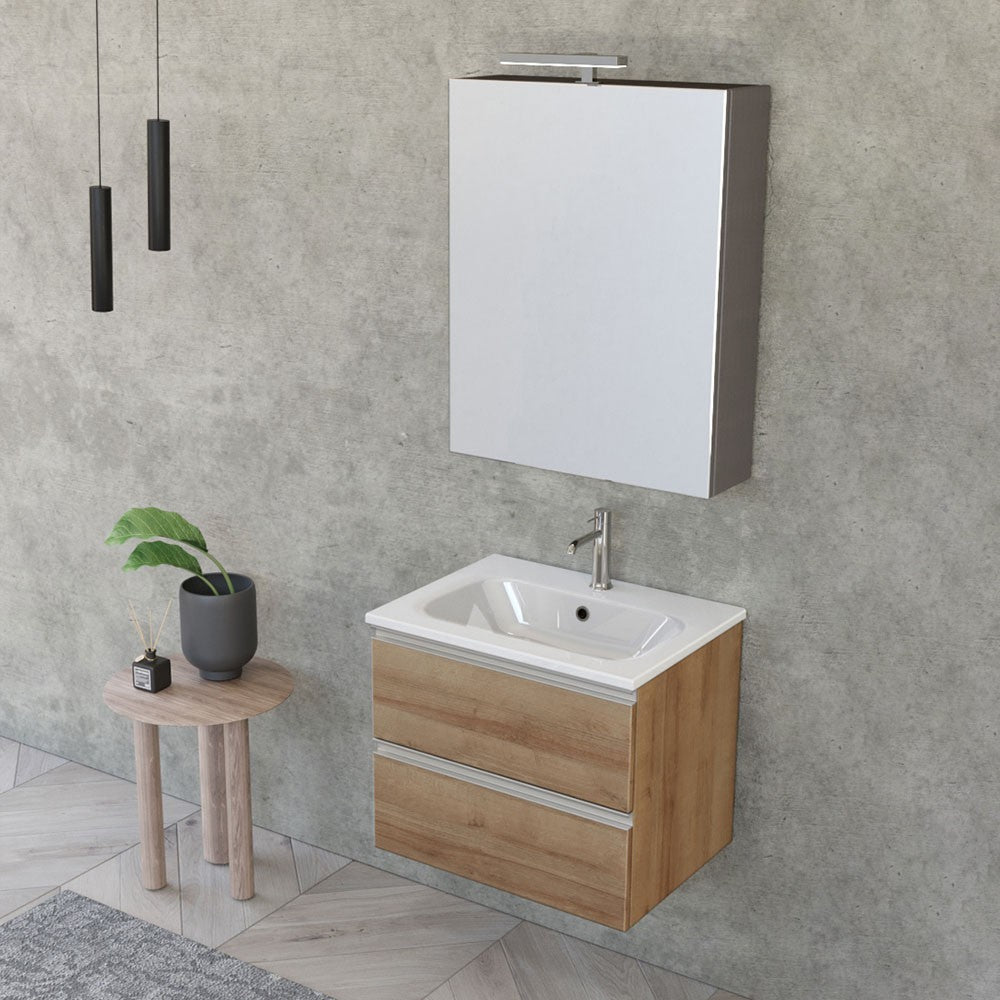 Mobile bagno sospeso 60 cm Master rovere miele con specchio contenitore