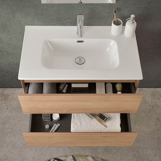 Mobile bagno sospeso 60 cm noce gold con lavabo e specchio Dafne