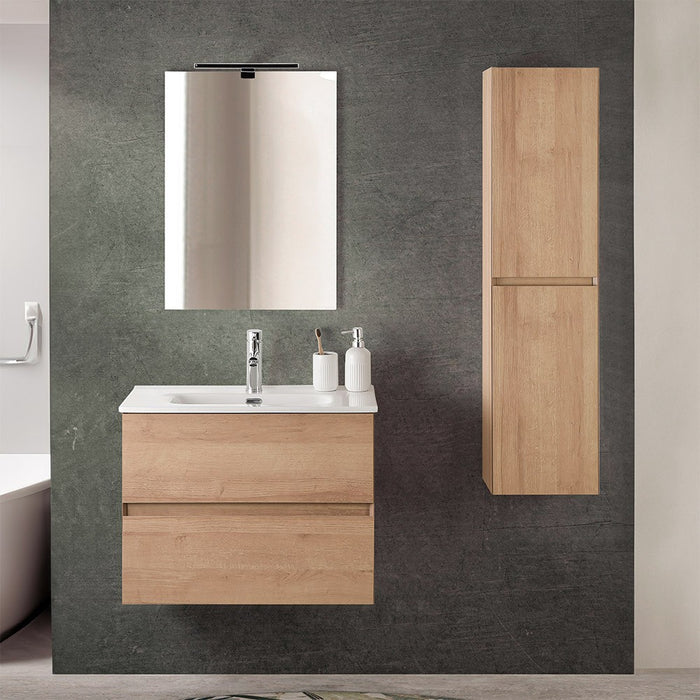 Mobile bagno sospeso 60 cm noce gold con lavabo e specchio Dafne