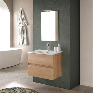 Mobile bagno sospeso 60 cm noce gold con lavabo e specchio Dafne