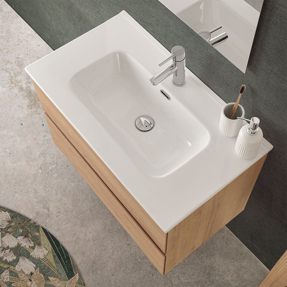 Mobile bagno sospeso 60 cm noce gold con lavabo e specchio Dafne