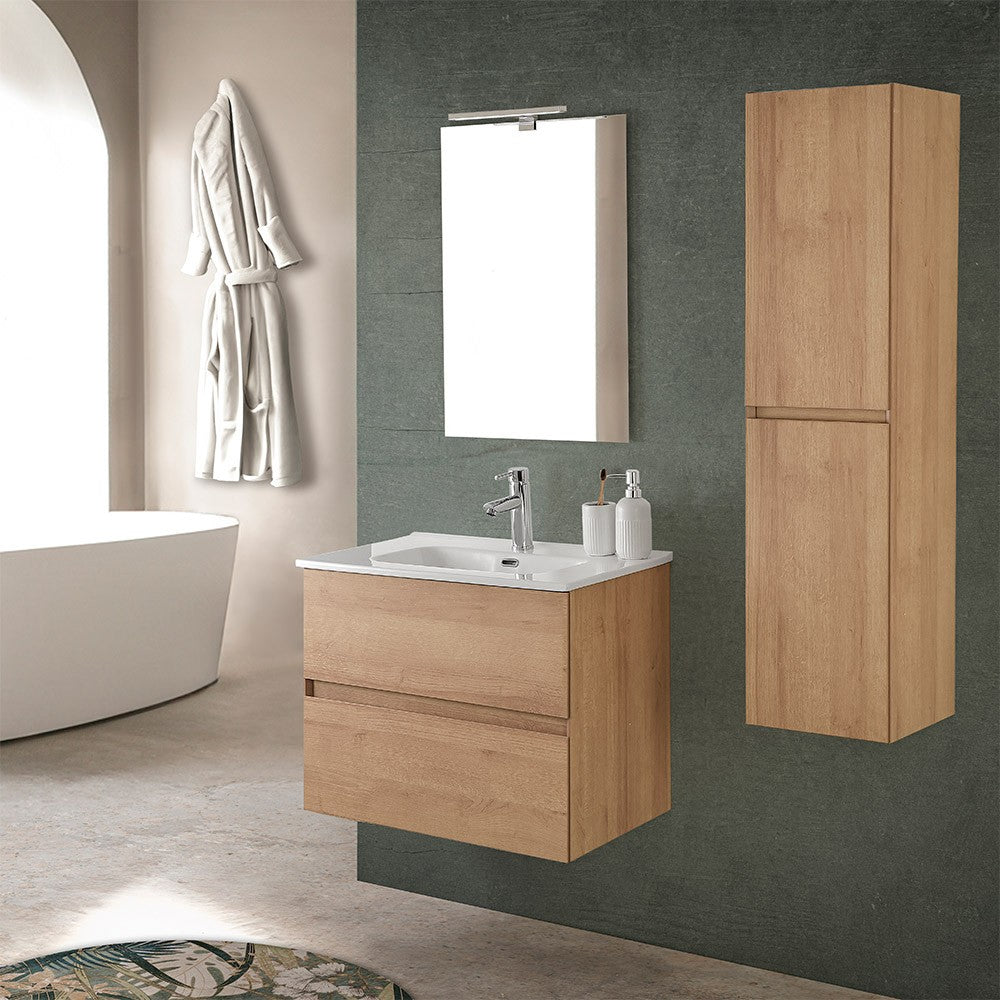 Mobile bagno sospeso 60 cm noce gold con pensile H 120 cm Dafne