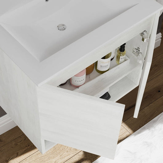 Mobile bagno sospeso 60 rovere bianco con lavabo e specchio LED Oslo