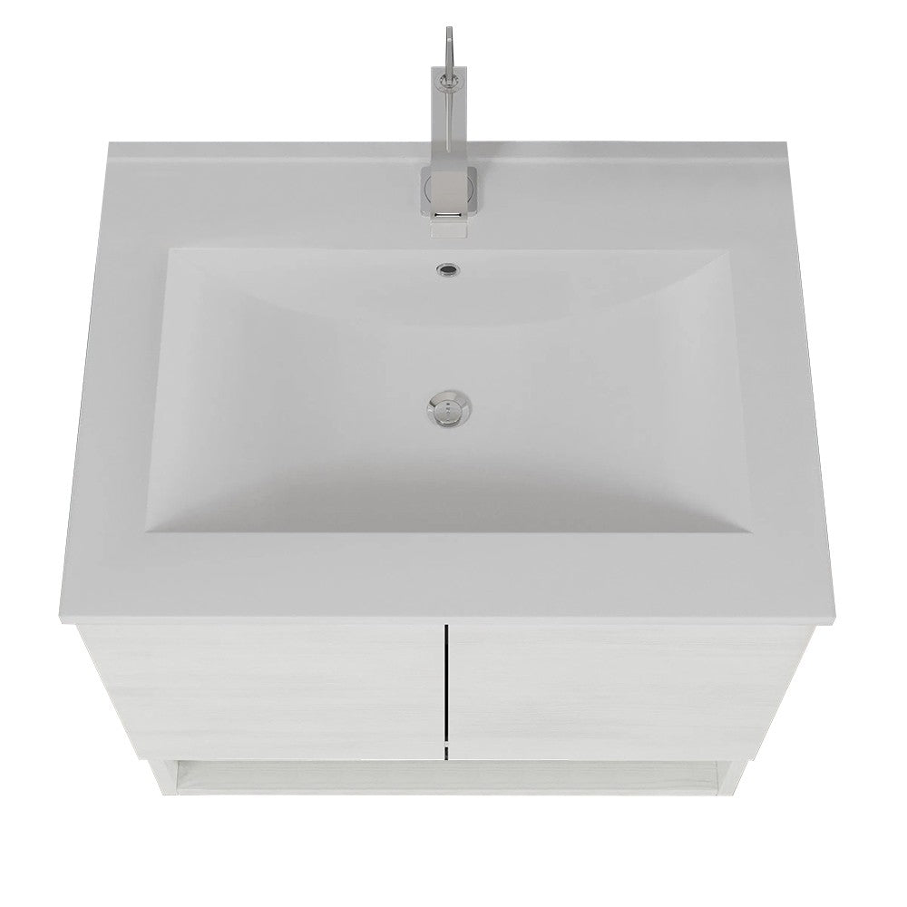 Mobile bagno sospeso 60 rovere bianco con lavabo e specchio LED Oslo