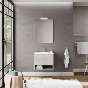 Mobile bagno sospeso 60 rovere grigio con lavabo e specchio LED Oslo