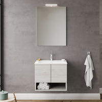 Mobile bagno sospeso 60 rovere grigio con lavabo e specchio LED Oslo