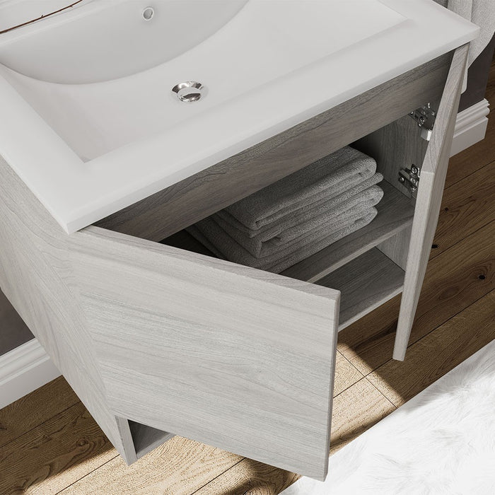 Mobile bagno sospeso 60 rovere grigio con lavabo e specchio LED Oslo