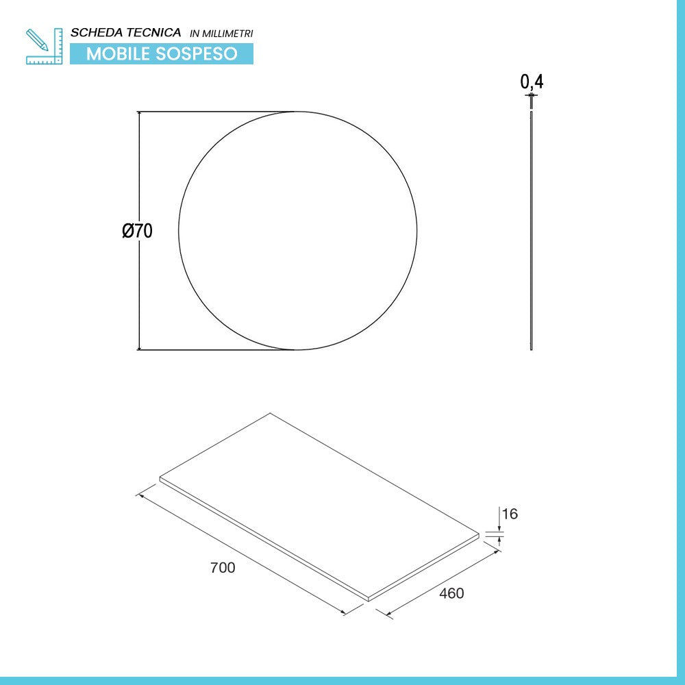 Mobile bagno sospeso 70 cm bianco lucido con top e specchio Gaya